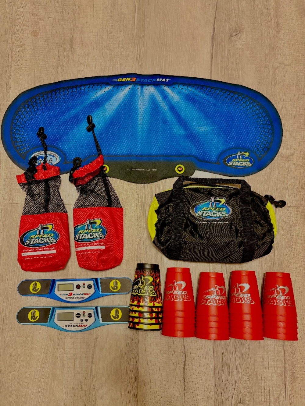 Speed Stacks Official Lot of 25 Cups Timers Drawstring/Duffel Bags Stack Mat Set